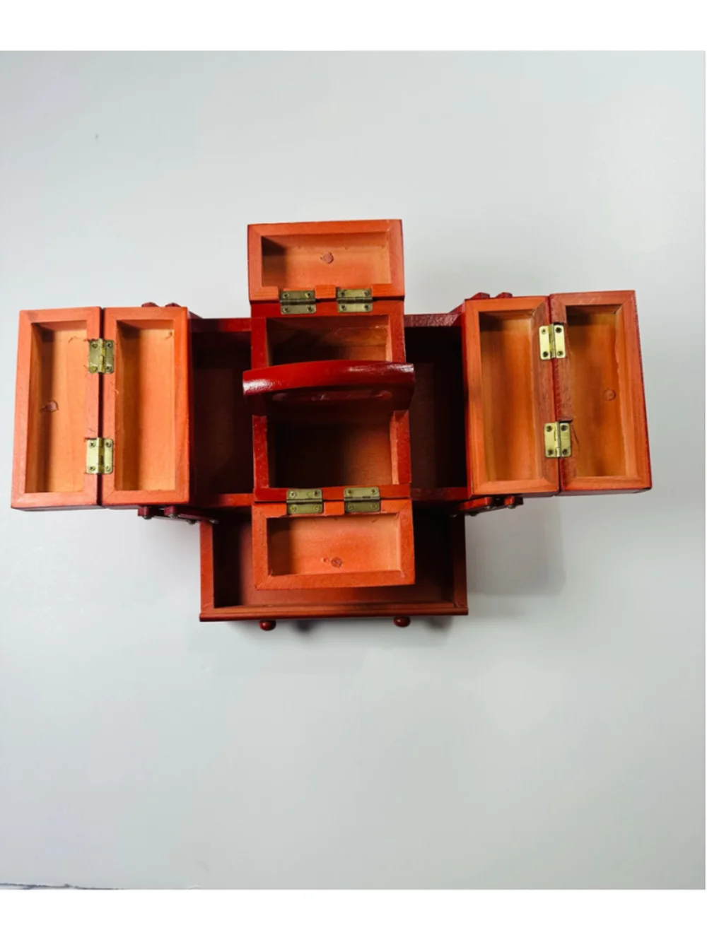Mini Red Wooden Accordion Sewing Box Craft Organizer